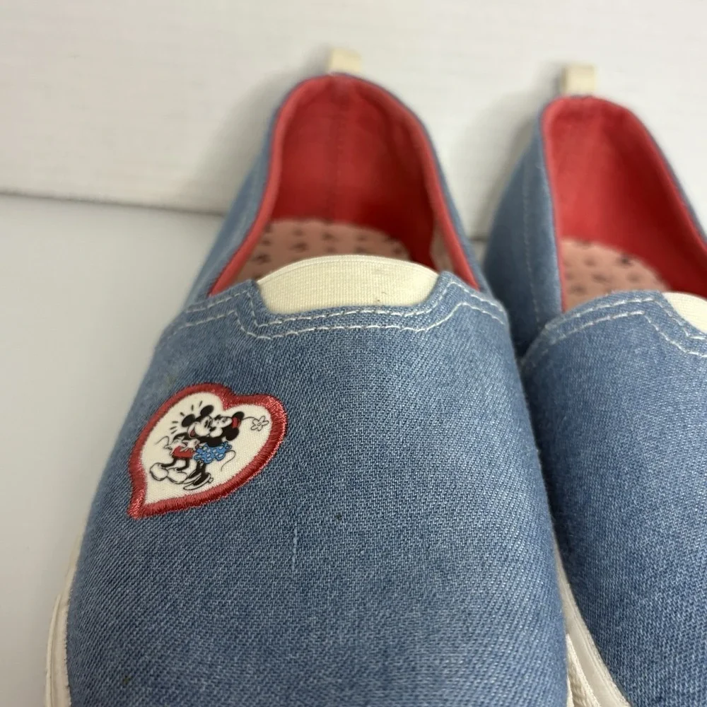 Disney Shoes Youth 5 Girls Mickey Mouse Comfort Slip On Loafer Blue Canvas